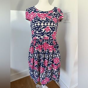 Anthropologie Maeve Pink Blue Floral bird dress size 6